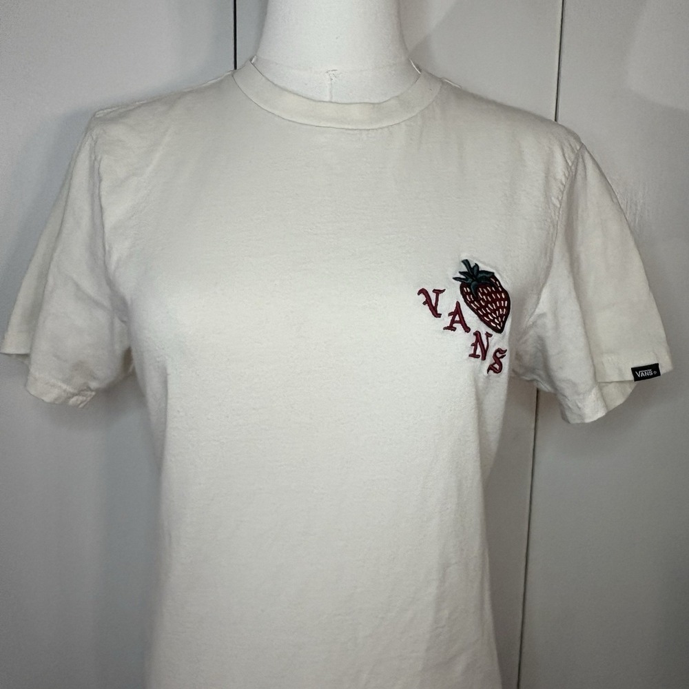 Rare Vans Shirt Adult Sm Short Sleeve Embroidered Strawberry White 100% Cotton - Picture 2 of 5